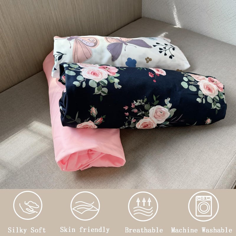 AMROSE 3 Pack Heavenly Soft Mini Crib Sheets, Microfiber Pack N Play Sheets Set for Baby Girls, Silk Touch Gentle, Fitted for Playard Portable Crib Mattress, Floral & Butterfly - Image 4